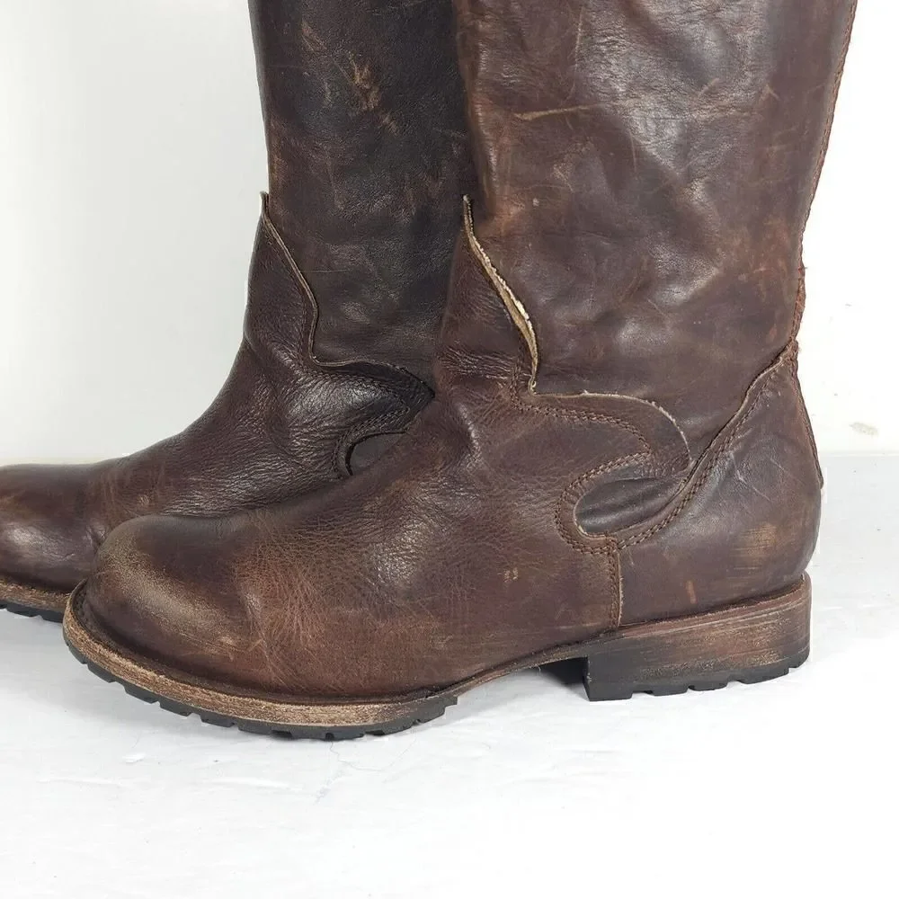FREEBIRD BY STEVEN WOMEN'S HAVN US6 BROWN LEATHER DISTRESSED TALL RIDING BOOTS